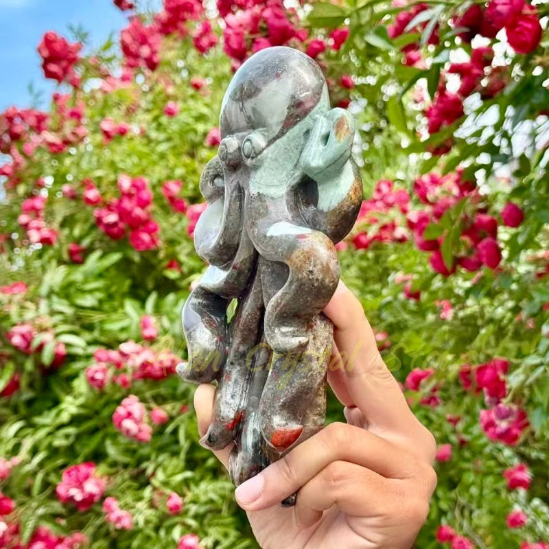Blood Stone Octopus Carving