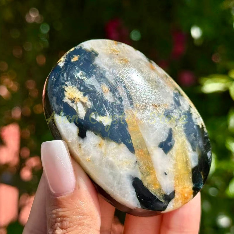Yellow Tourmaline Mica Palm Stone