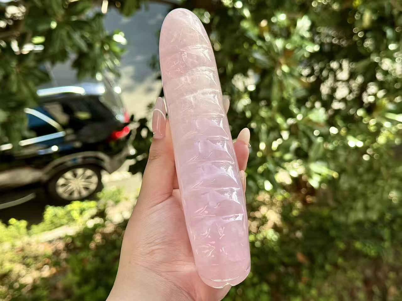 6"+ Natural Rose Quartz Hand Carved Wand, Rose Quartz Healing Gemstone Gift for Woman, Crystal quartz massage stick,Energy Crystal wand 1PC