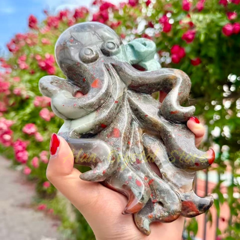 Blood Stone Octopus Carving