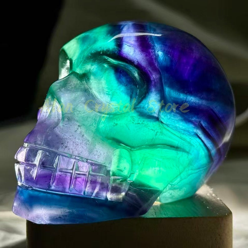 Rainbow Fluorite Skull Carving