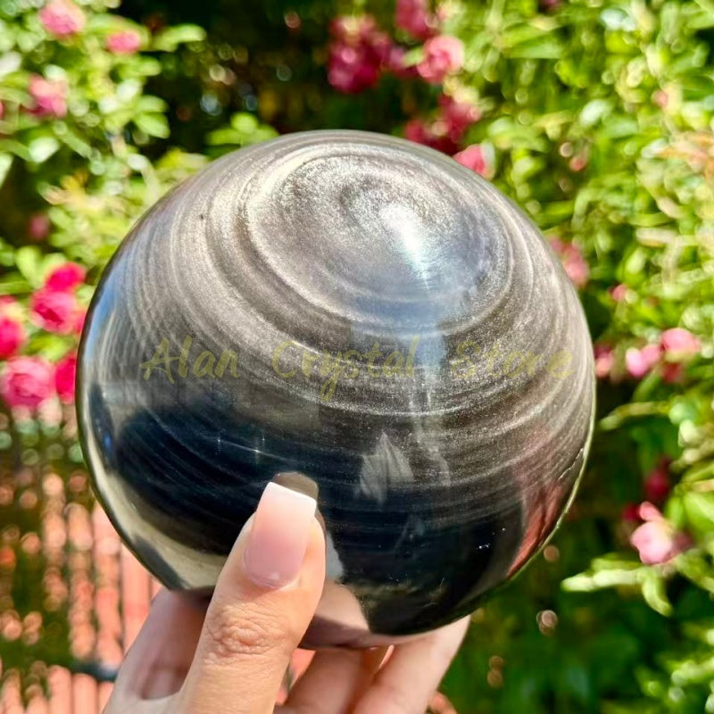 Big Silver Obsidian Sphere