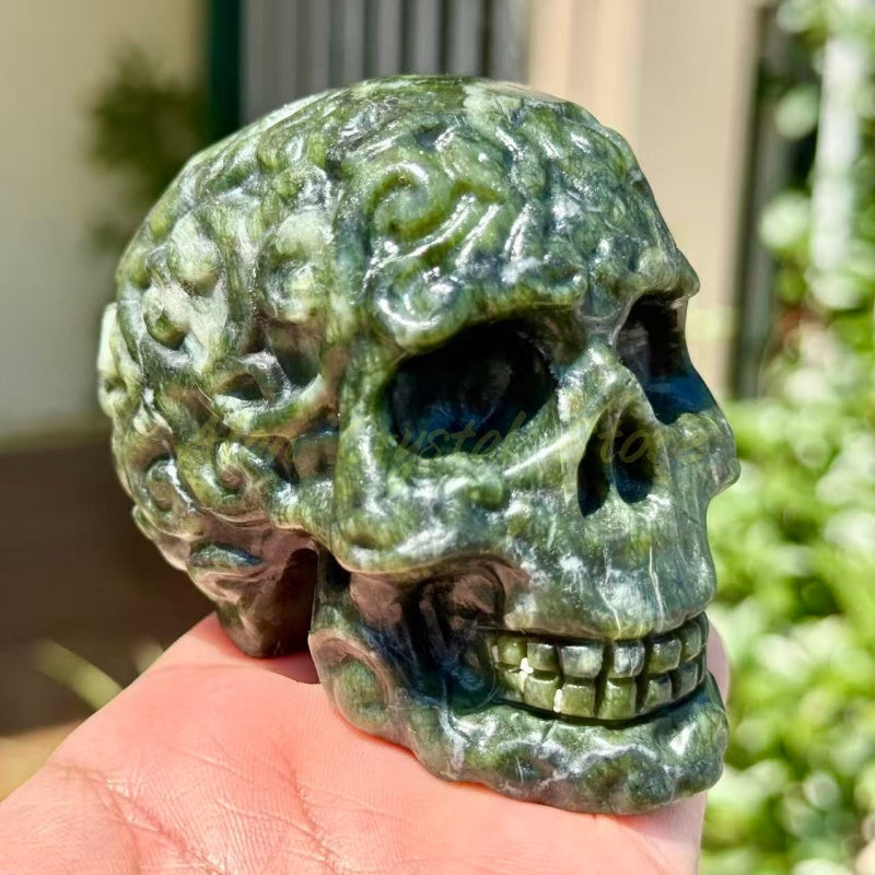 Green Jade Skull Carving