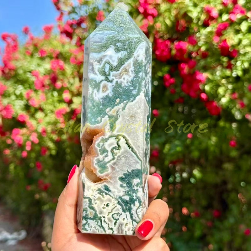 Druzy Moss Agate Tower